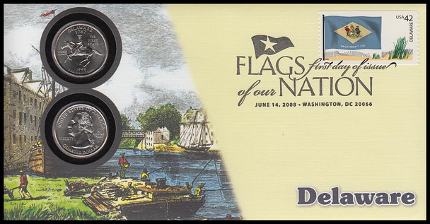 4282 / 42c Flags Of Our Nation : Delaware State Quarter Coin Fleetwood 2008 First Day Cover