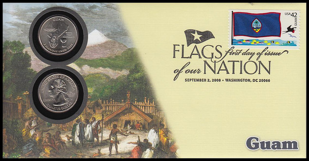 4286 / 42c Flags Of Our Nation : Guam State Quarter Coin Fleetwood 2008 First Day Cover