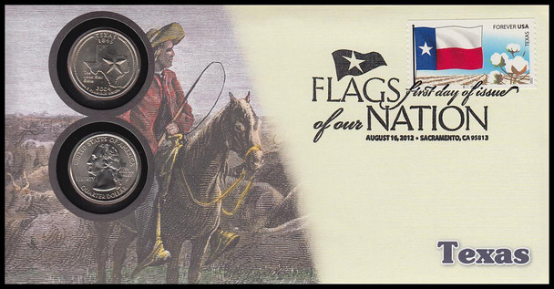 4323 / 42c Flags Of Our Nation : Texas State Quarter Coin Fleetwood 2012 First Day Cover