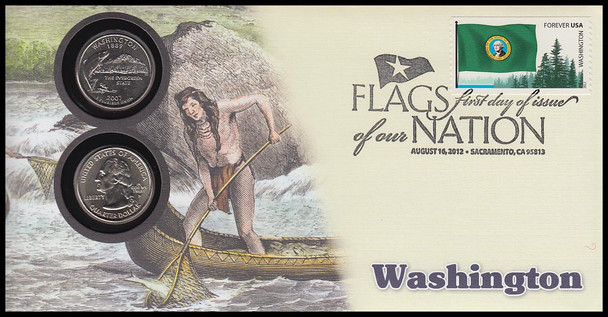 4328 / 42c Flags Of Our Nation : Washington State Quarter Coin Fleetwood 2012 First Day Cover