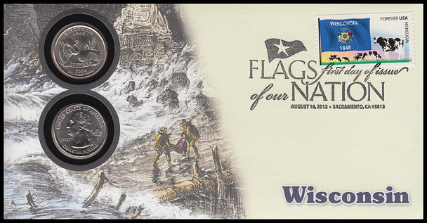 4330 / 42c Flags Of Our Nation : Wisconsin State Quarter Coin Fleetwood 2012 First Day Cover