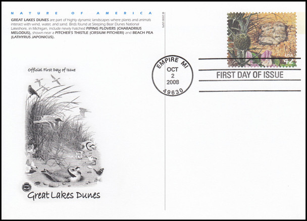 UX539 - UX548 / 42c Great Lakes Dunes Set of 10 PCS 2008 Jumbo Postal Cards FDCs