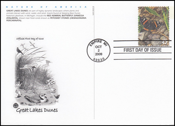 UX539 - UX548 / 42c Great Lakes Dunes Set of 10 PCS 2008 Jumbo Postal Cards FDCs