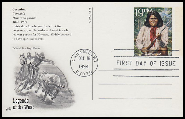 UX178 - UX197 / 19c Legends of the West : Laramie, WY Postmark Set of 20 Artcraft 1994 Postal Card FDCs