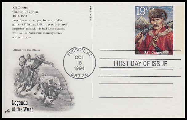 UX178 - UX197 / 19c Legends of the West : Tucson, AZ Postmark Set of 20 Artcraft 1994 Postal Card FDCs