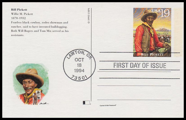 UX178 - UX197 / 19c Legends of the West : Lawton, OK Postmark Set of 20 Fleetwood 1994 Postal Card FDCs