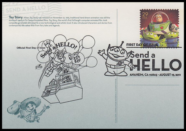 UX622 - UX626 / 29c Pixar Films : Send A Hello Set of 5 Artcraft 2011 Postal Card FDCs