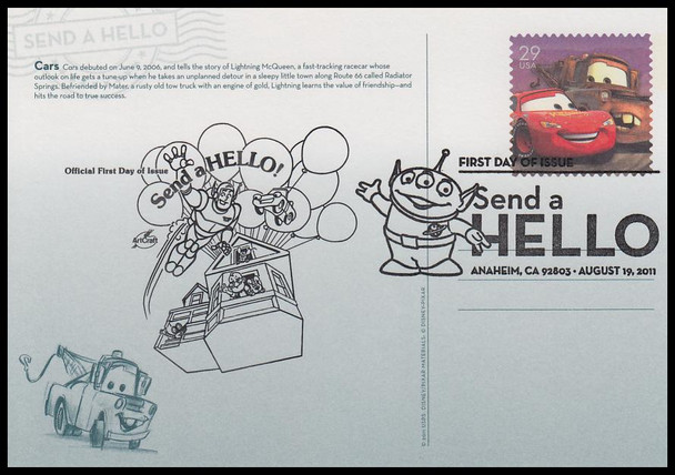 UX622 - UX626 / 29c Pixar Films : Send A Hello Set of 5 Artcraft 2011 Postal Card FDCs