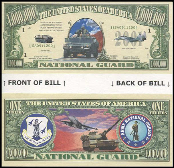 National Guard Million Dollar Novelty Commemorative Bill