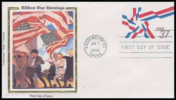 U649 / 37c Ribbon Star 6¾  Postal Stationery Envelope 2002 Colorano Silk First Day Cover