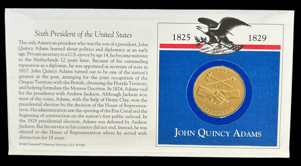 John Quincy Adams Presidential Medal 24kt Gold Plated Commemorative Cover (Small Spot)