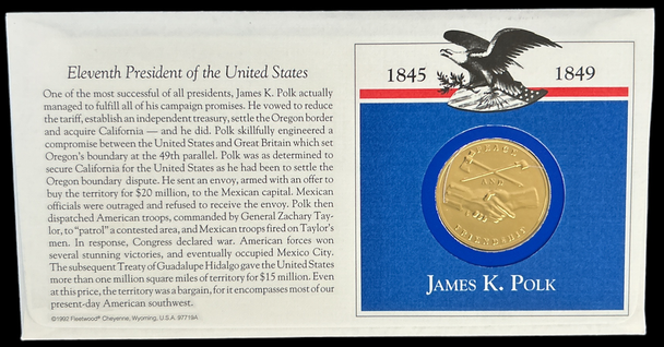 James K. Polk Presidential Medal 24kt Gold Plated Commemorative Cover