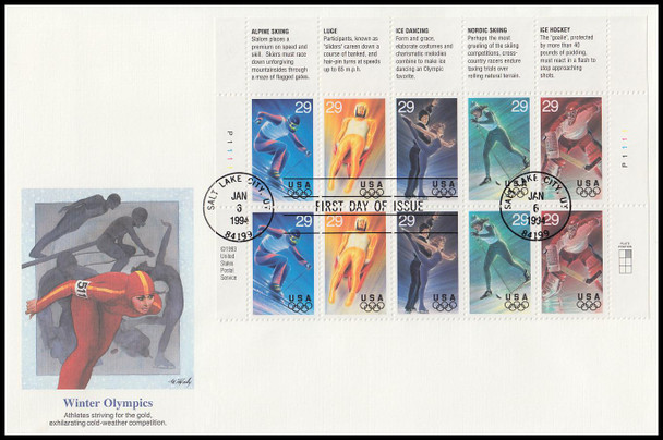 2811a / 29c Winter Olympic Games Se-Tenant Half Sheet Oversized Large Format Fleetwood 1994 FDC