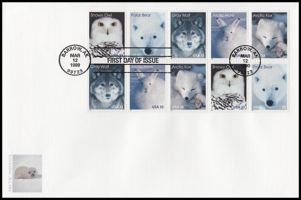 3292a / 33c Arctic Animals Se-Tenant Block Oversized Large Format Fleetwood 1999 FDC