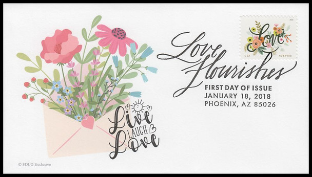 5255 / 49c Love Flourishes 2018 FDCO Exclusive First Day Covers