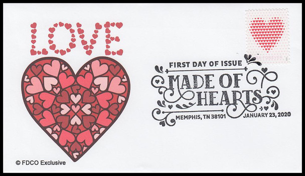 5431 / 55c Made of Hearts 2020 FDCO Exclusive FDC