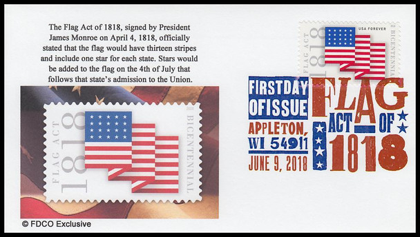 5284 / 49c Flag Act of 1818 Digital Color Postmark 2018 FDCO Exclusive FDC