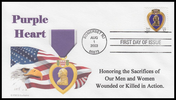 3784a / 37c Purple Heart 2003 FDCO Exclusive First Day Cover