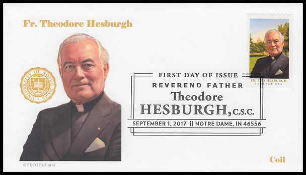 5242 / 49c Father Theodore Hesburgh : Notre Dame 2017 Coil Issue FDCO Exclusive FDC