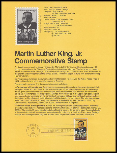 1771 / 15c Martin Luther King, Jr. : Black Heritage Series 1979 USPS Souvenir Page #7902