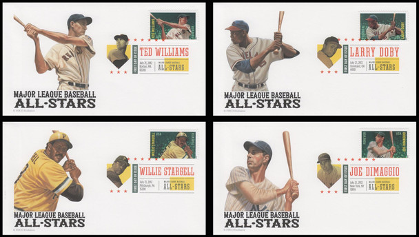 4694 - 4697 / 45c Major League Baseball All-Stars Different Digital Color Postmark Set of 4 FDCO Exclusive 2012 First Day Covers