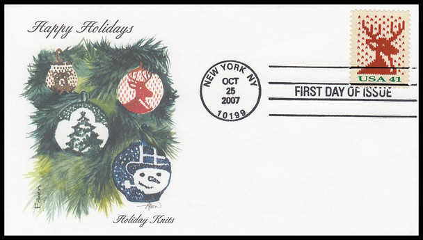 4207b - 4210b / 41c Holiday Knits Pane Issue Set of 4 Edken 2007 First Day Covers