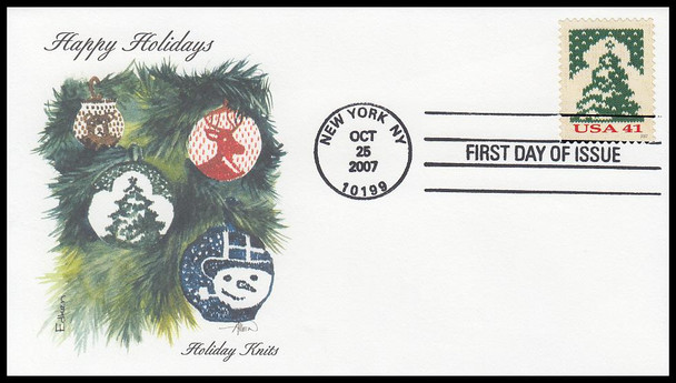 4207b - 4210b / 41c Holiday Knits Pane Issue Set of 4 Edken 2007 First Day Covers