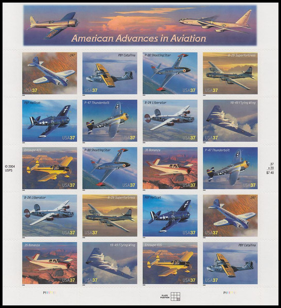 3925a / 37c Advances in Aviation 2005 Sheet of 20 USPS