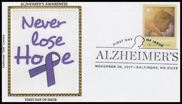 B6 / 49c + 11c Alzheimer's Research SemiPostal Set of 5 Colorano Silk 2017 First Day Covers