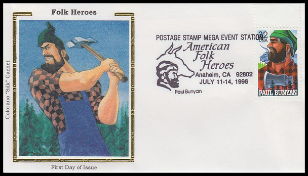 3083 - 3086 / 32c Folk Heroes : Mega Event Station Set of 4 Colorano Silk 1996 Event Covers