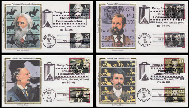 3061 - 3064 / 32c Pioneers of Communication Dual Postmarks Set of 4 Colorano Silk 1996 First Day Covers