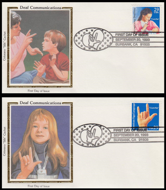 2783 - 2784 / 29c Deafness / Sign Language Set of 2 Colorano Silk 1993 First Day Covers