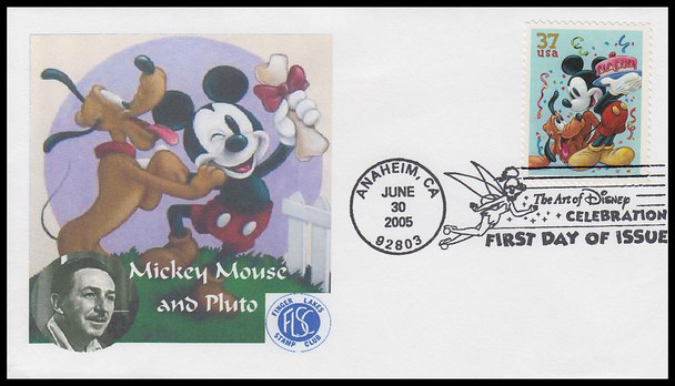 3912 - 3915 / 37c Celebration : Art of Disney Series Set of 4 Finger Lakes Stamp Club 2005 First Day Covers