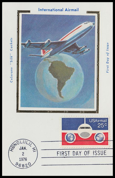 C89 / 25c Plane and Globes 1976 Colorano Silk First Day of Issue Maxi Cards