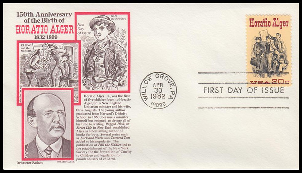 2010 / 20c Horatio Alger : Author 1982 Aristocrat Cachets First Day Cover