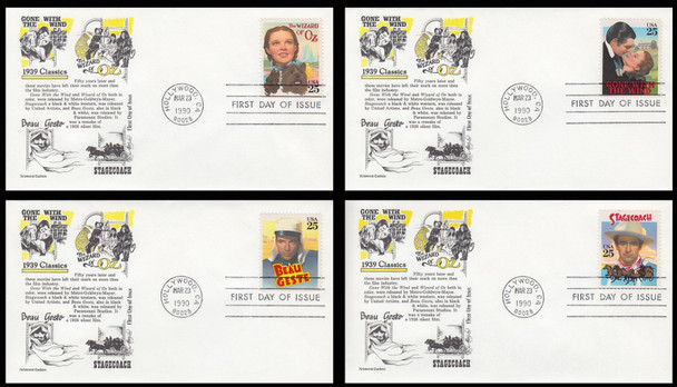 2445 - 2448 / 25c Classic Films Set of 4 Aristocrat Cachets 1990 First Day Covers