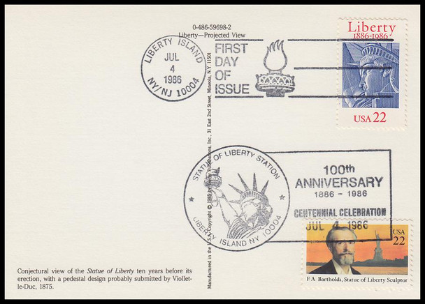 2224 / 22c Statue of Liberty Set of 7 Collectible Dual Postmark 4" x 6" First Day of Issue Postcard