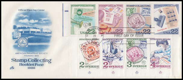 2201a & 1588a / 22c Stamp Collecting Se-Tenant Booklets Joint Issue 1986 on #10 Artcraft First Day Cover