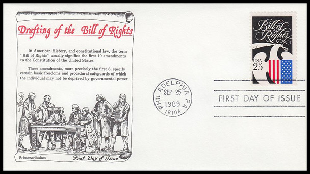 2421 / 25c Drafting of the Bill of Rights 1989 Aristocrat Cachets First Day Cover