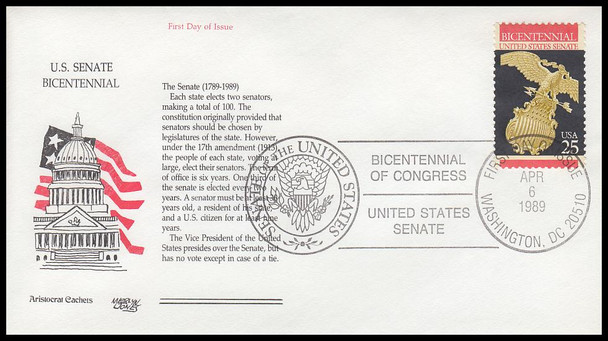 2413 / 25c U.S. Senate 1989 Aristocrat Cachets First Day Cover
