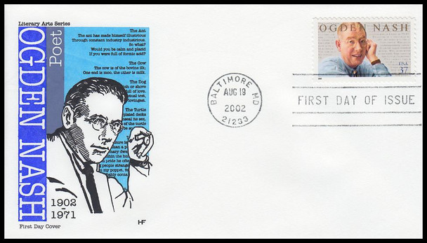 3659 / 37c Ogden Nash : Humorist 2002 House of Farnam First Day Cover