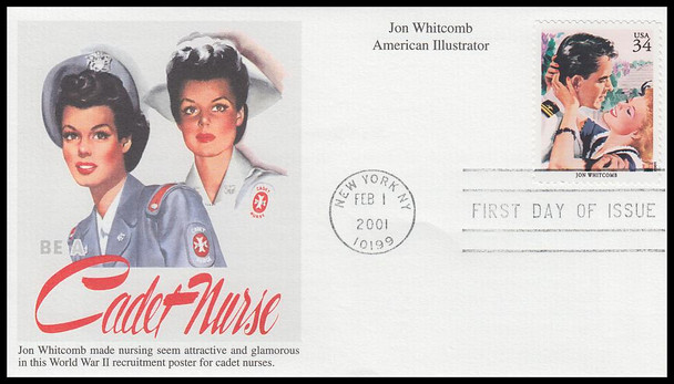 3502n / 34c Jon Whitcomb : American Illustrator 2001 Mystic FDC