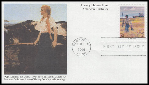 3502o / 34c Harvey Thomas Dunn : American Illustrator 2001 Mystic FDC