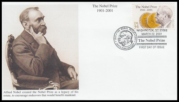 3504 / 34c Nobel Prize Centennial 2001 Mystic FDC