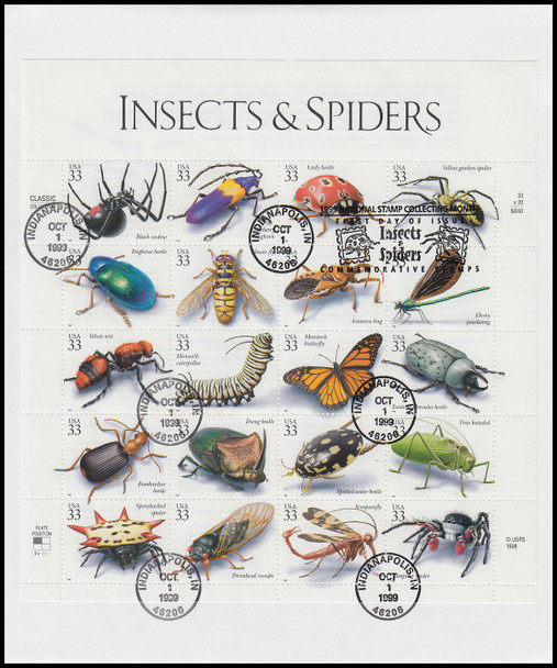 3351 / 33c Insects and Spiders Pane 1999 USPS Uncacheted First Day Cover