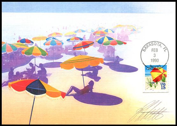 2443 / 15c Beach Umbrella Booklet Single 1990 Fleetwood First Day of Issue Maximum Card