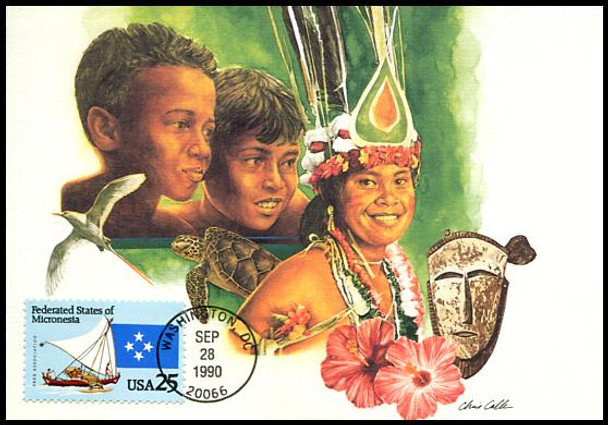 2506 - 2507 / 25c Federated States of Micronesia and Marshall Islands Set of 2 Fleetwood 1990 First Day of Issue Maximum Card