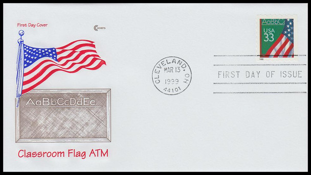 3283 / 33c U.S. Flag over Chalkboard PSA ATM Booklet Single 1999 Cover Craft Cachets FDC With Insert Card (Limited Edition of Only 170 Made)