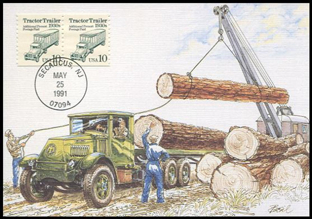 2457 / 10c Tractor Trailer 1930s Coil Pair Transportation Series 1991 Fleetwood First Day of Issue Maximum Card