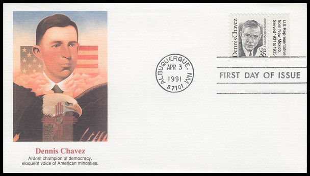 2186 / 35c Dennis Chavez 1991 Fleetwood First Day Cover Tab #6